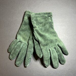 Vintage 1990s Women's Green Suede Leather Fully Lined Winter Gloves XS